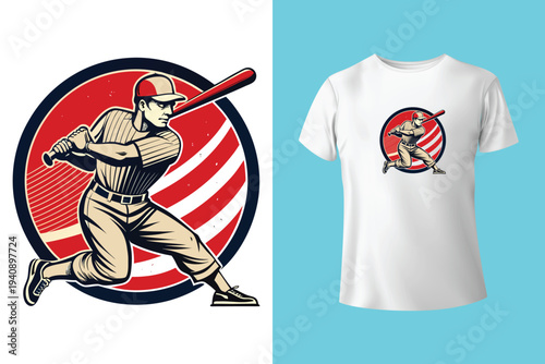 Men's slim-fitting long sleeve baseball shirt. Red Mock-up design template for branding.