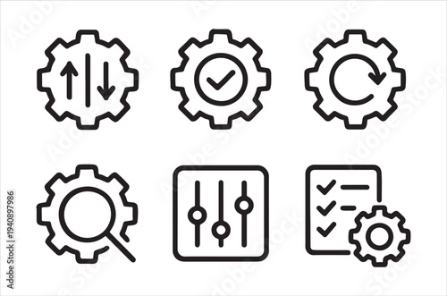 Collection of black line icons depicting various settings and controls