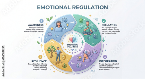 Emotional Regulation Model Awareness Coping Integration and Resilience Diagram