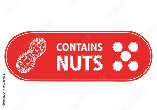 Contains Nuts Warning Label. Allergy Alert Symbol. Food Safety Icon.