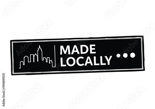 Made Locally Stamp. Cityscape Silhouette. Local Business Concept.