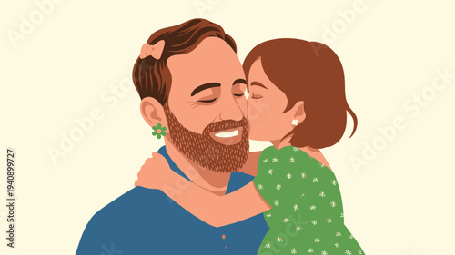 Daughter kissing happy father cheek love illustration