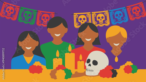 Día de los Muertos people celebration flat illustration