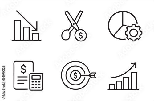 Business and finance icons charts scissors target and documents