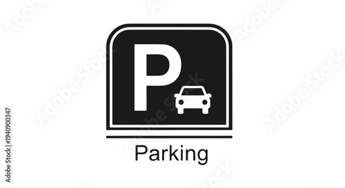 Graphic illustration of a parking sign with a car on a white background