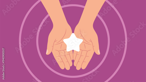 Cupped hands holding white star success concept