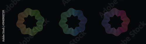 Three vibrant organic shapes with yellow green and blue pink gradient lines illuminate a black space