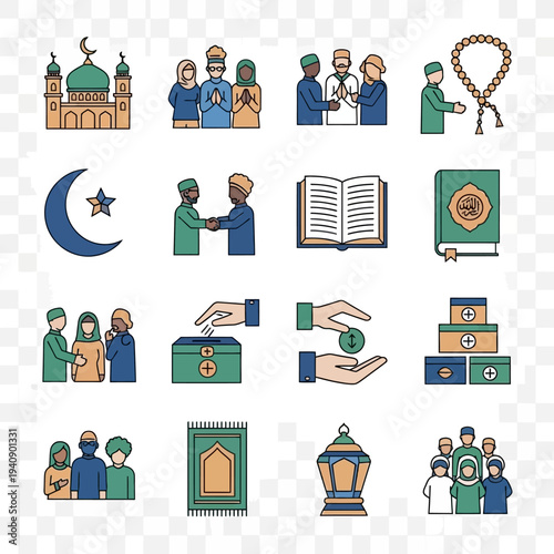 Islamic Symbols and Icons Set Illustration.