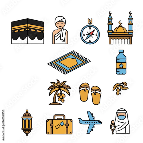 Islamic Symbols and Travel Icons Collection.