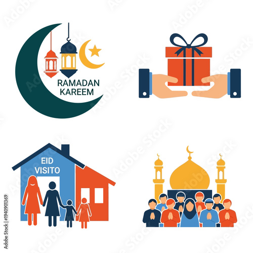 Ramadan Kareem Islamic Illustrations and Symbols.