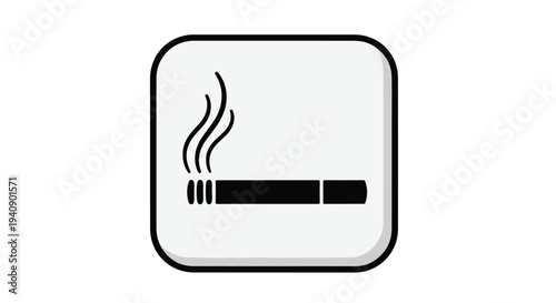 A black and white illustration of a smoking cigarette icon in a rounded square frame on a plain white background.
