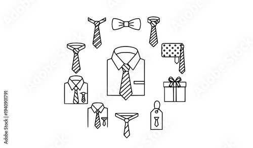 Fashion tie line icons collection with necktie and bow tie symbols for mobile and web design