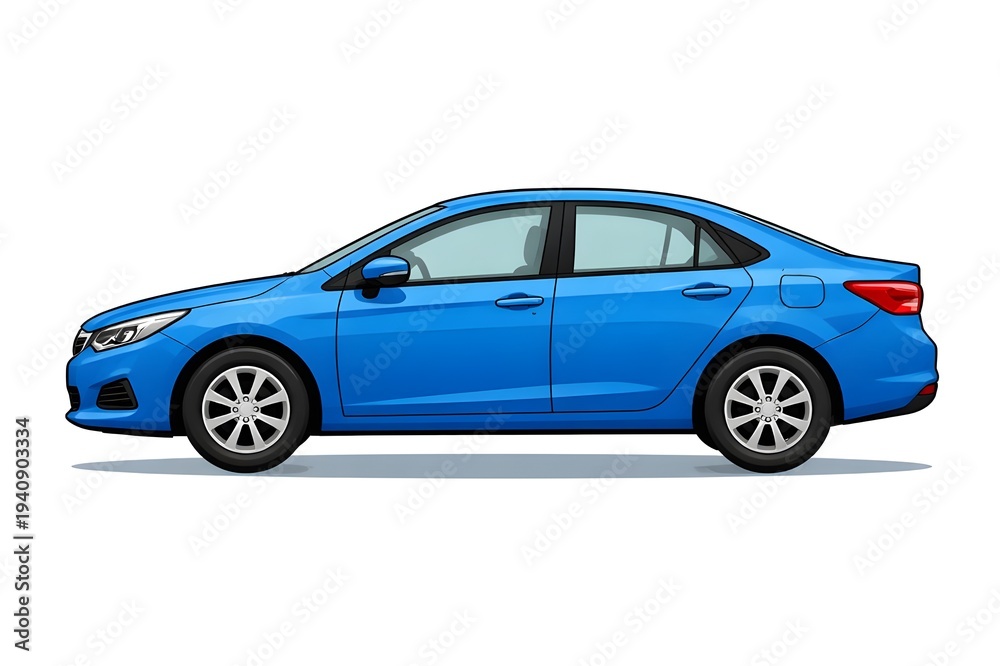 Fototapeta premium Modern Blue Sedan Car Side View Isolated on White Background Automotive Transportation Concept