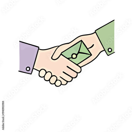 Handshake with Envelope and Money Exchange.