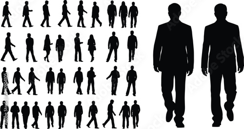 Walking People Silhouettes Collection Men and Women Different Poses Human Movement Vector Set