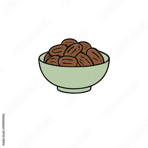 Pecans in a Bowl Illustration.