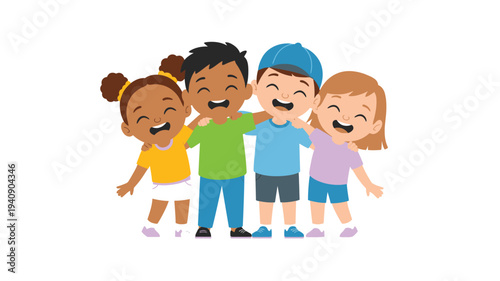 Happy Diverse Children Friendship Group