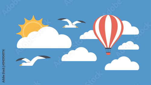 Hot air balloon flying blue sky