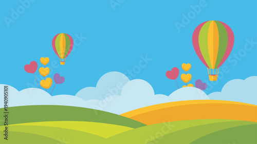 Hot air balloons hills landscape