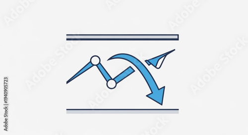 Business graph showing decline trend with blue arrows and lines on white background