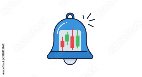 Blue bell icon with stock market candlestick chart symbolizing financial alert or trading notification