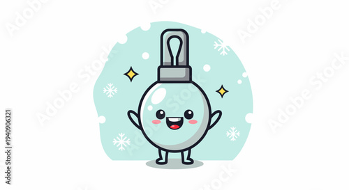 Whimsical Lightbulb Mascot Character Smiling Cartoon.