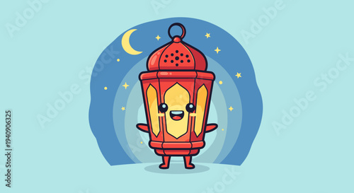 Whimsical Cartoon Lantern Mascot Standing Brightly.