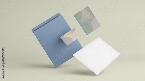 Free Download Assorted paper elements suspended in air on a light green background - GFXLoad