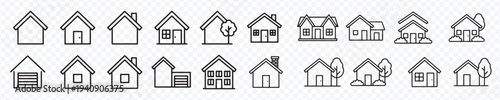House Home Real Estate Icons Set - Editable Stroke Line Art Symbols for Property, Building, Residence, Architecture, Real Estate, Home Security, Smart Home