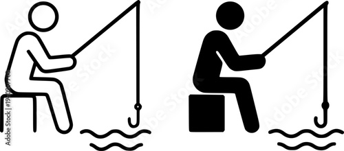 Fishing minimalist icon, outline and silhouette style, for hobby design