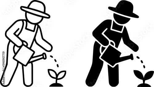 Gardening minimalist icon, outline and silhouette style, for activity design