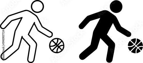 Basketball playing minimalist icon, outline and silhouette style, for sports design