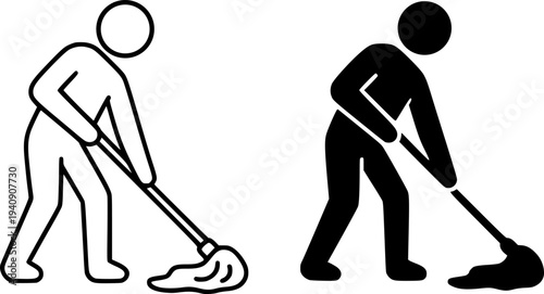Mopping minimalist icon, outline and silhouette style, for activity design