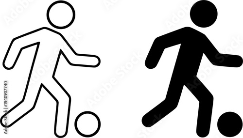 Playing soccer minimalist icon, outline and silhouette style, for sports design