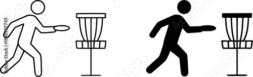 Disc golf minimalist icon, outline and silhouette style, for sports design