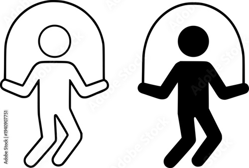 Jump rope minimalist icon, outline and silhouette style, for sports design