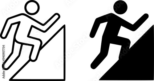 Climbing minimalist icon, outline and silhouette styles, for adventure design