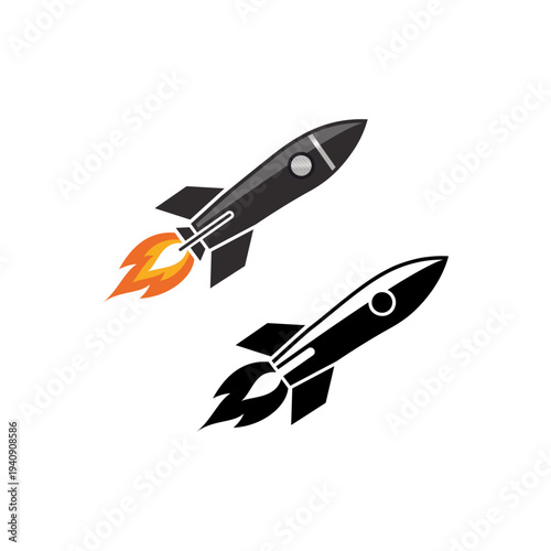 Rocket simple icon set vector