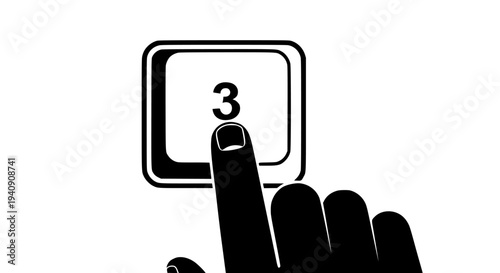 Finger pressing number three button icon represents a clear selection process or a critical countdown sequence. This graphic element is highly useful for digital interfaces.