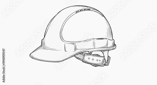 A minimalist line art illustration of a hard hat or safety helmet
