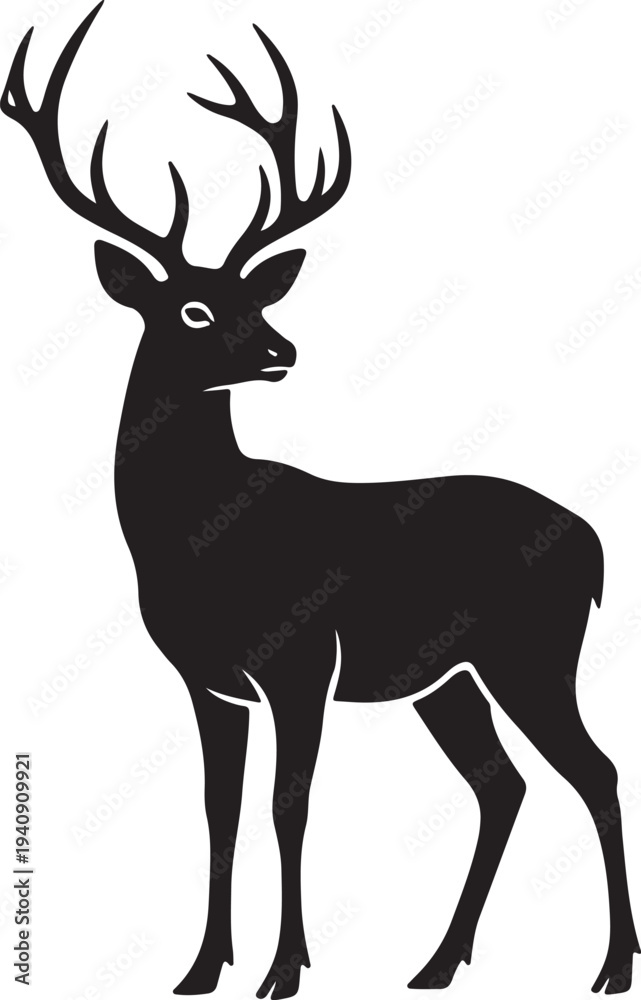 Fototapeta premium Standing Deer Silhouette Majestic Stag Wildlife Animal Full Body Icon