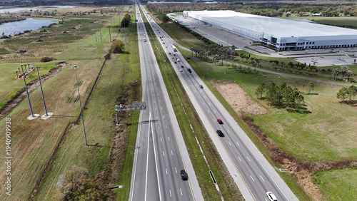 Canvas Print aerial view of Polk Parkway, 570,Lakeland,Florida, major logistics corridor for