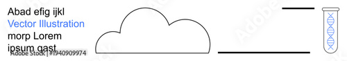 Technology, science, innovation, connectivity, genetic research, cloud storage. A cloud next to a test tube with a DNA strand. Technology and genetic research concepts illustrated