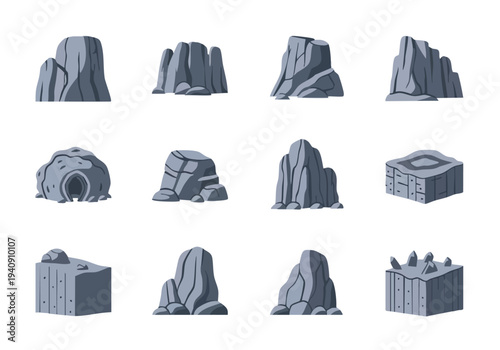 Pixel Art Rocks. Game Asset Stones. Retro Terrain Elements. Blocky Graphic Resources.