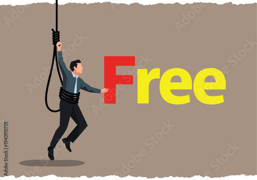Man escaping debt. Financial freedom concept. Vector illustration.