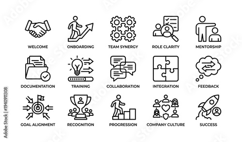 Business strategy icons for teamwork and success