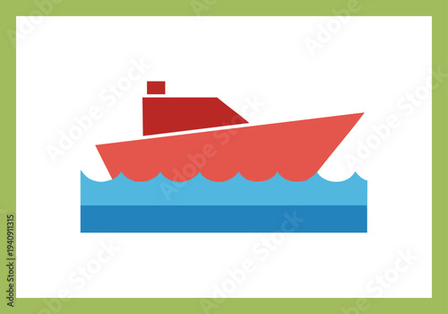 Boat Icon. Red Ship. Flat Design Illustration. Water Transportation. Nautical Travel.