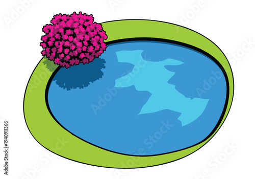Pink Virus Particle in Blue Water. Microbe Concept.