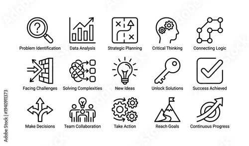 Icons representing problem solving and critical thinking elements