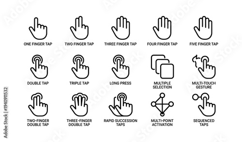 Gesture icons displaying various tap and touch interactions